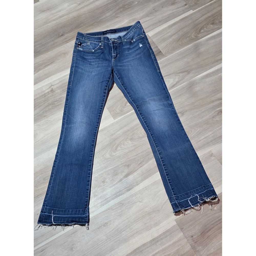 Rock & Republic Bootcut Distressed Women's Jeans Blue Denim Raw Hem Stretch‎